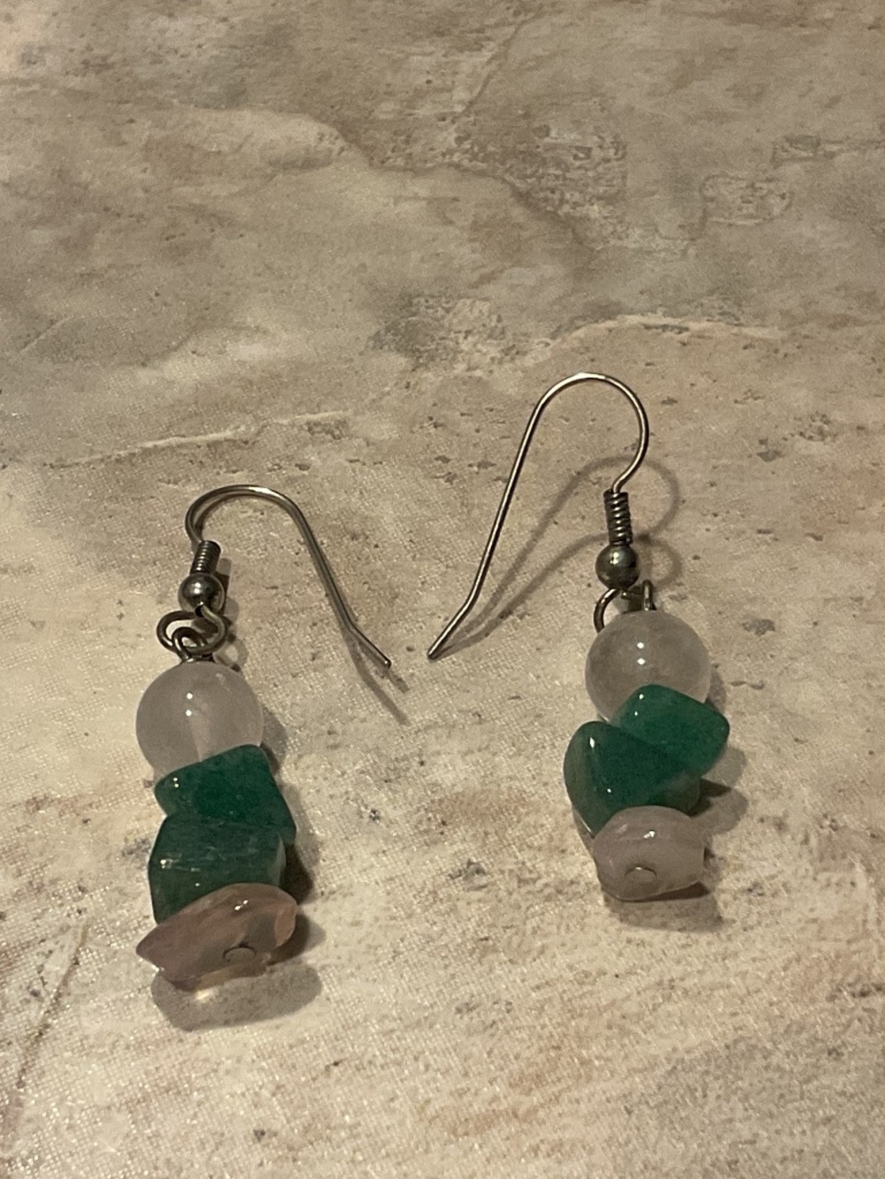 Gemstone Pierced Earrings Pink Quartz Green Chalcedony New